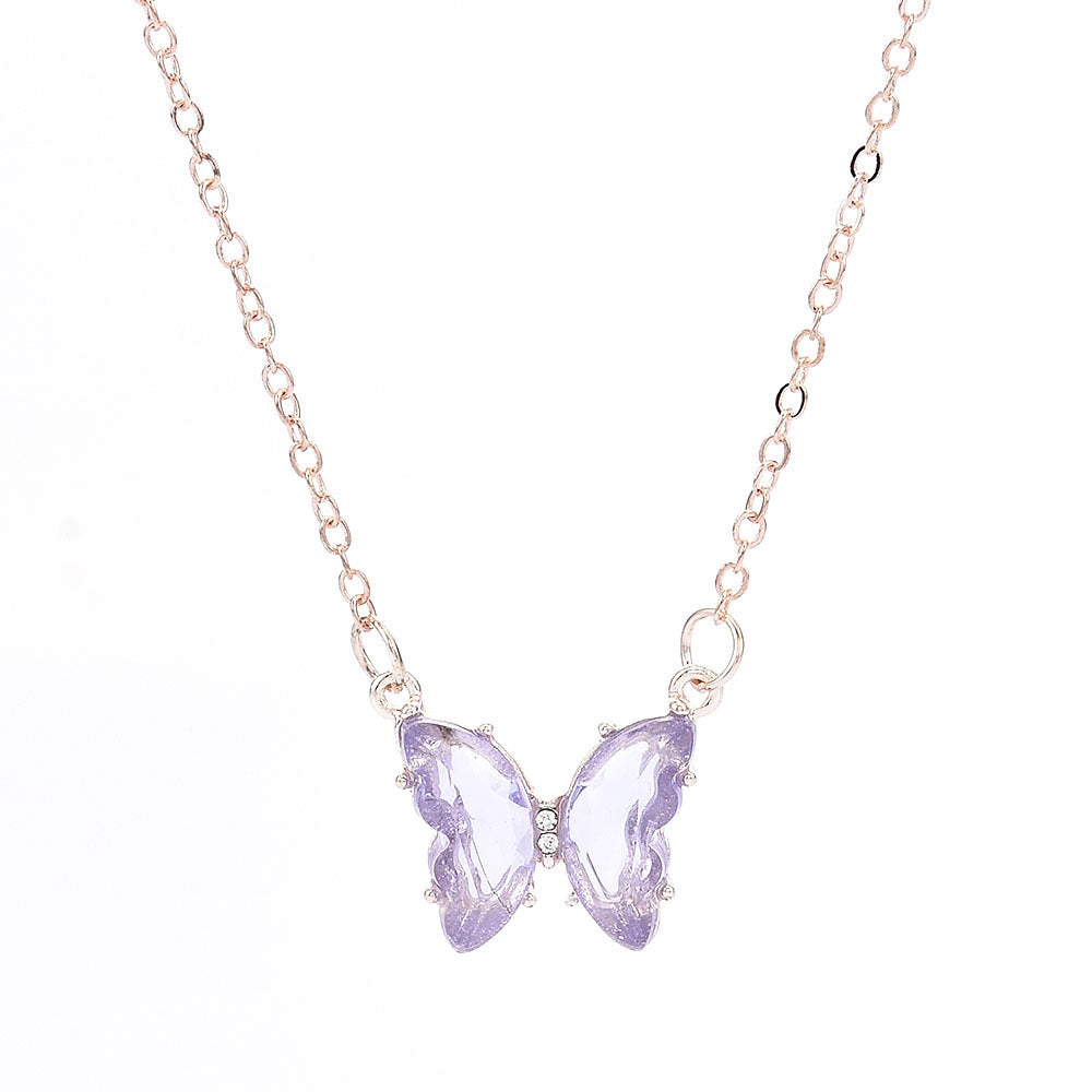 Womens Glass Crystal Butterfly Pendant Necklace