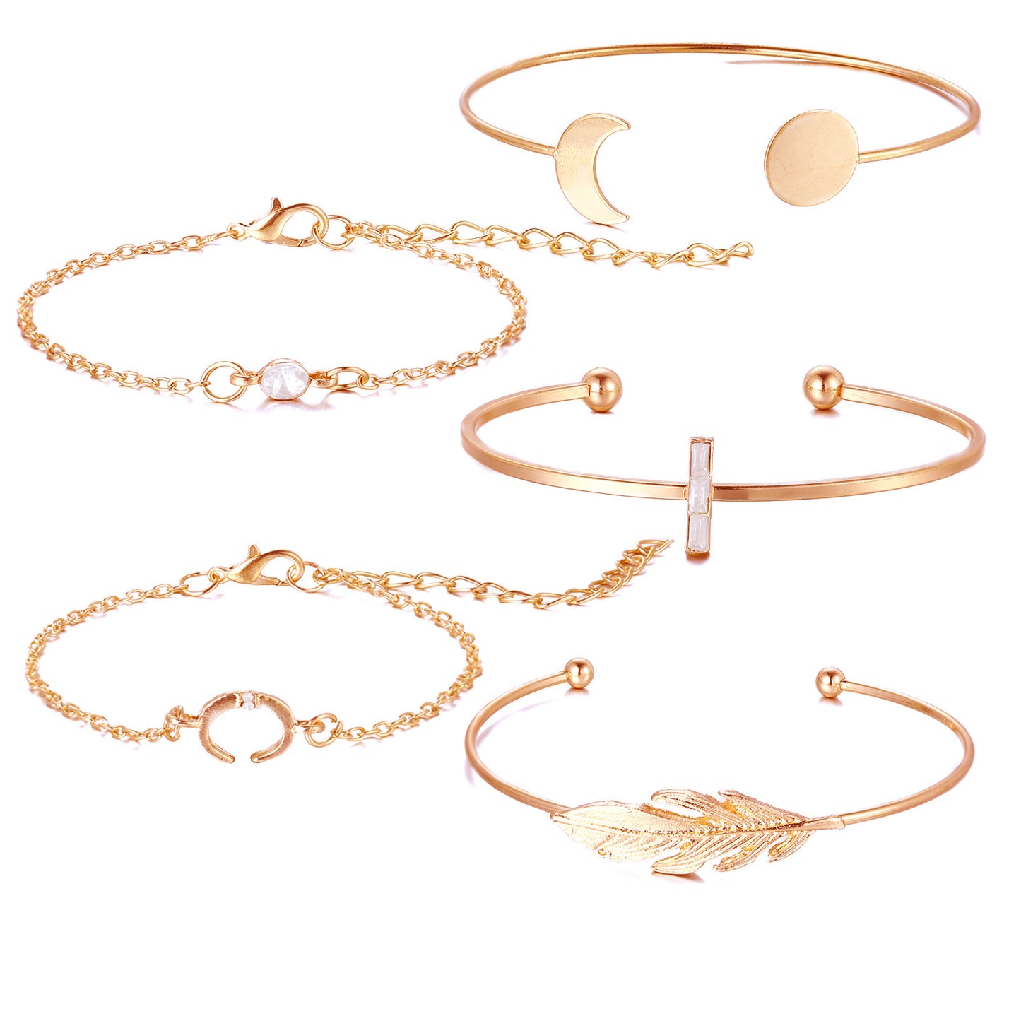 Set Of 5 Geometric Round Bracelets