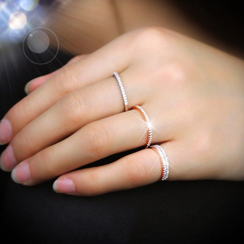 A Single-row Diamond-studded Zircon Micro-pave Open Ring