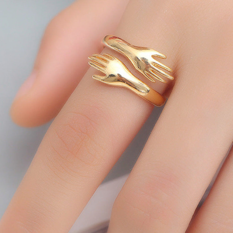 Retro Fashion Stainless Steel Love Embrace Smooth Ring