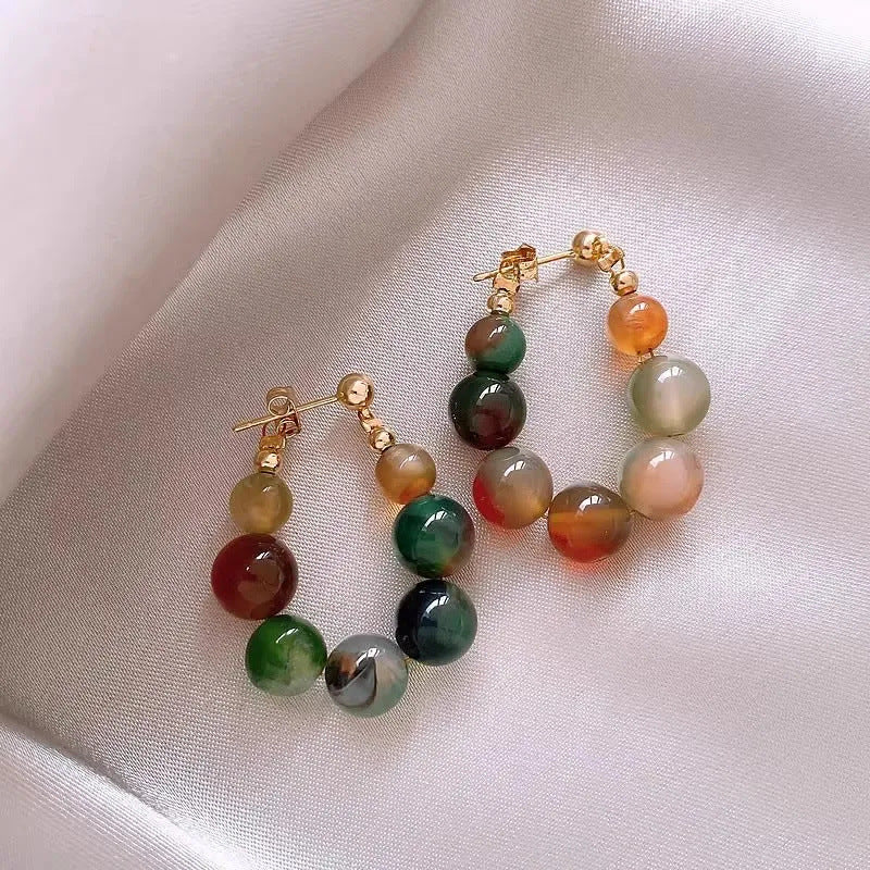 Womens Colorful Fashion Beaded Jade Earrings
