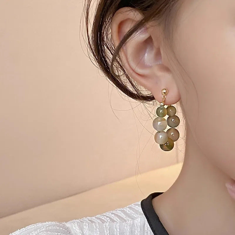 Womens Colorful Fashion Beaded Jade Earrings