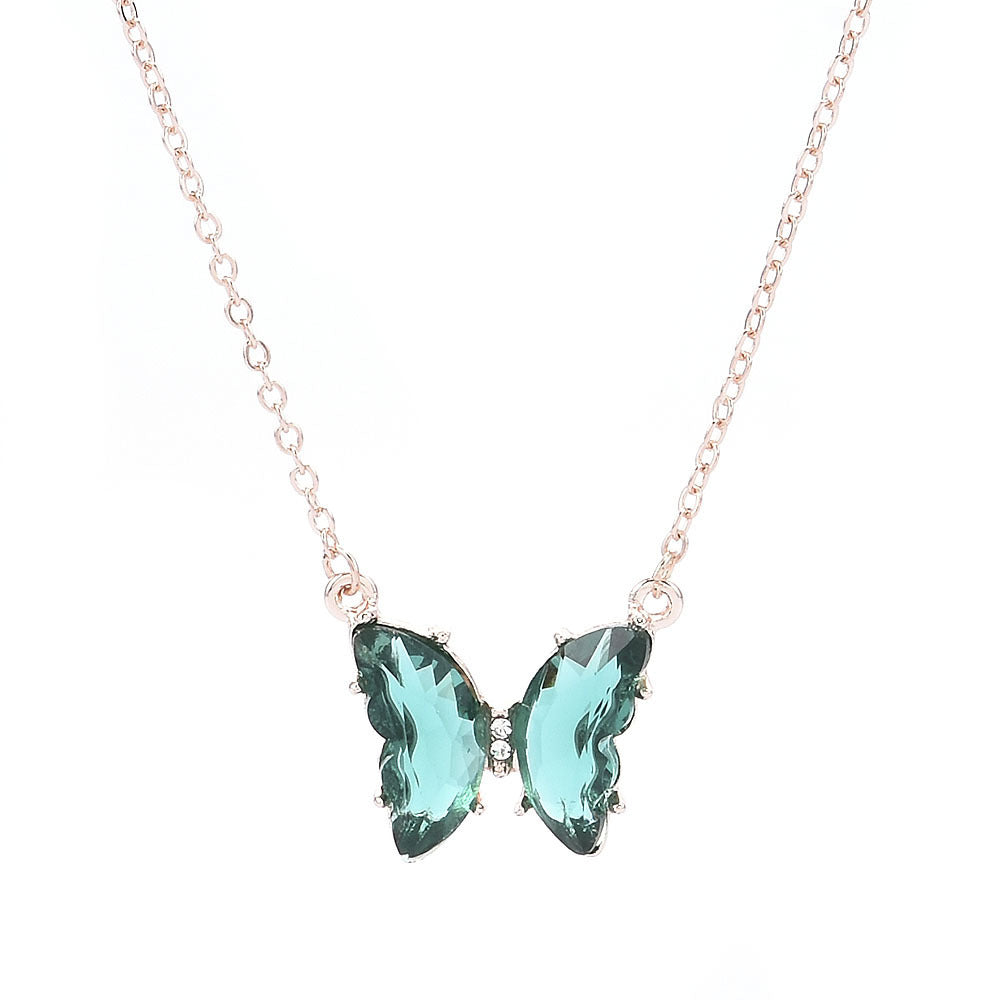 Womens Glass Crystal Butterfly Pendant Necklace