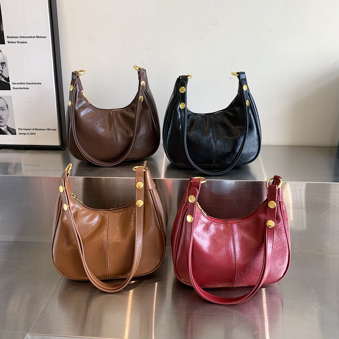 Underarm Bag Oil Wax Leather Trendy Texture One-shoulder Crossboby Bag Women's Bag