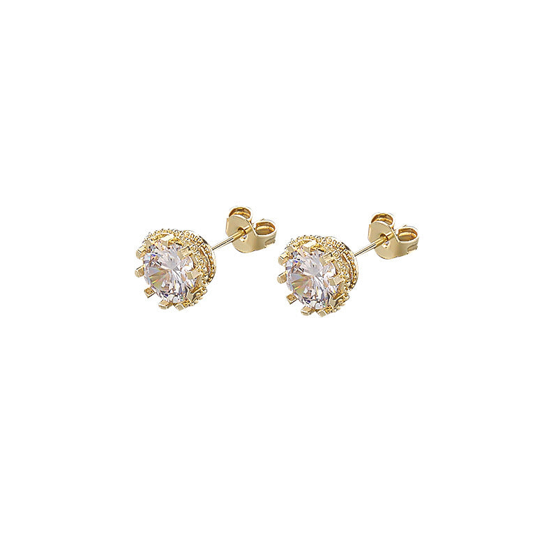 Korean-style Trendy Crown Zircon Stud Earrings With A Floral Design