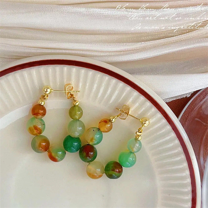 Womens Colorful Fashion Beaded Jade Earrings