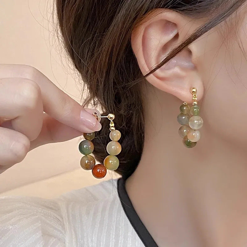 Womens Colorful Fashion Beaded Jade Earrings