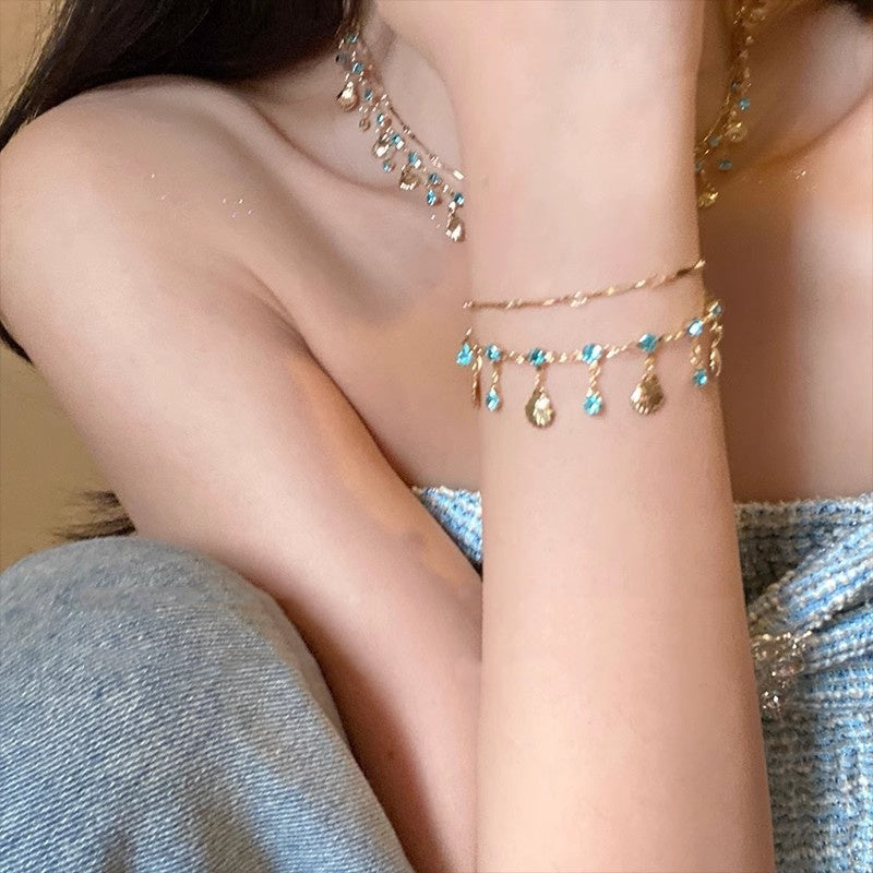 Exotic Princess Blue Zirconia Shell Necklace